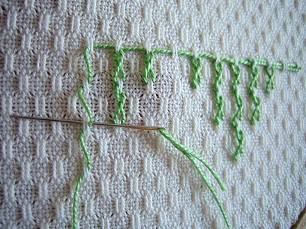 Oeil de perdrix : Point convenant aux bordures ou à autres motifs.